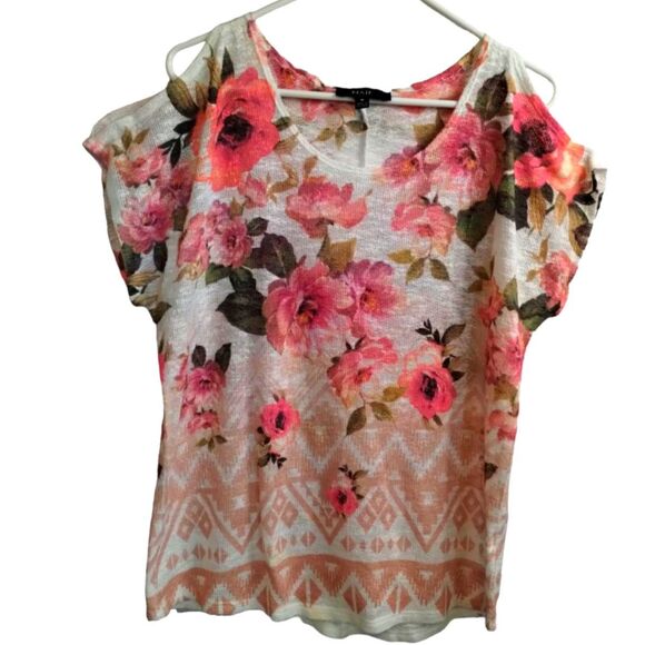 Naif Pink Floral Casual Cold Shoulder Knit Top Size M - Picture 2 of 7